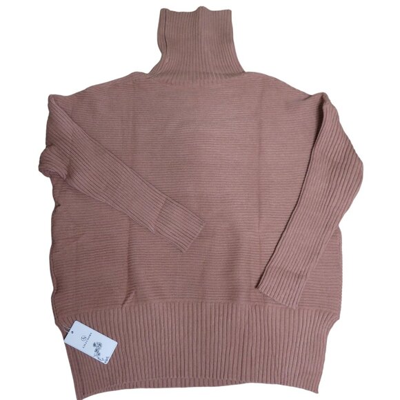 New Lillusory Womens Ribbed Knit Turtleneck Sweater Medium Camel Brown - Picture 2 of 13